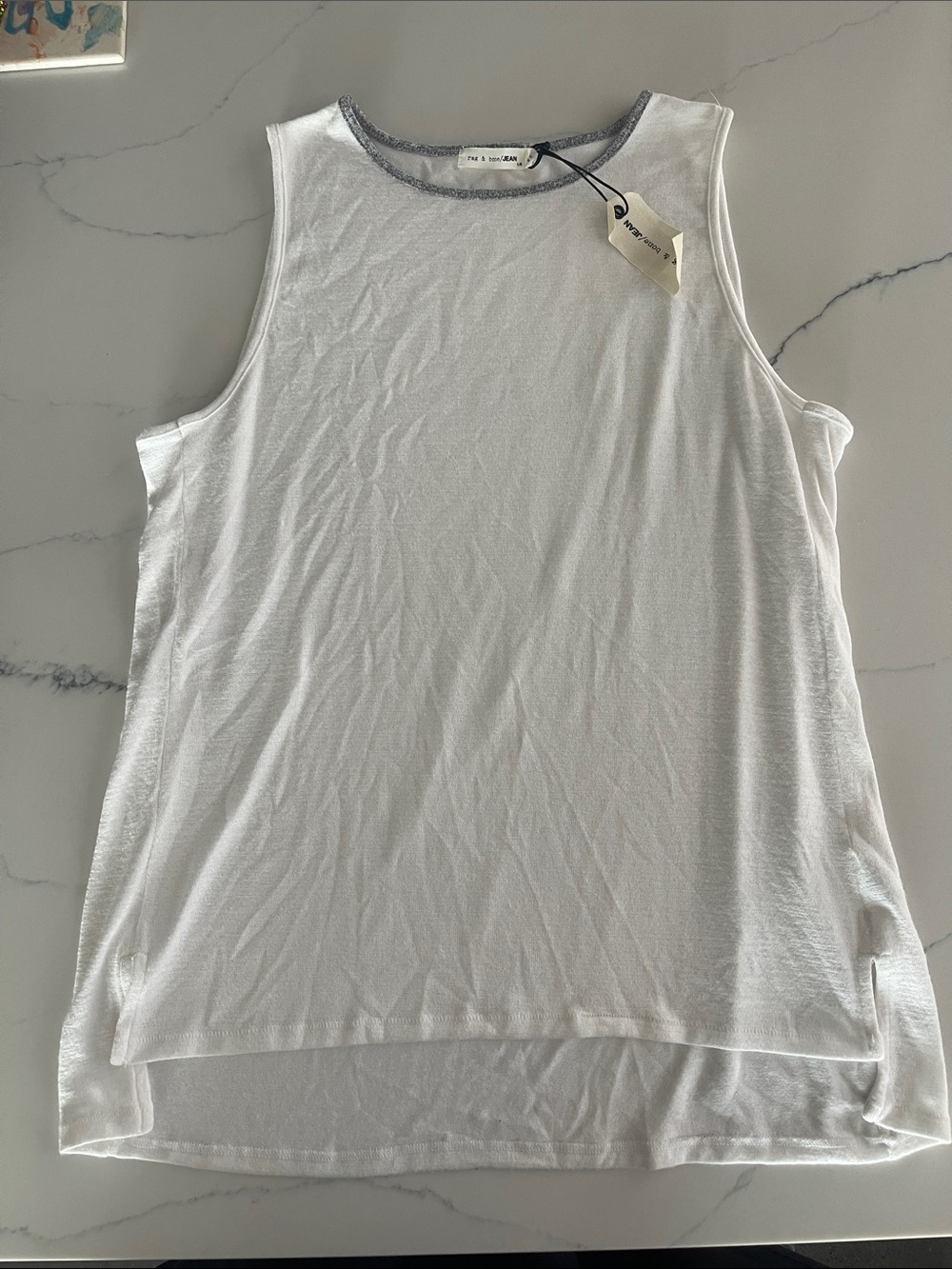 Rag and Bone Jean White Tank with Contrasting Gray Trim